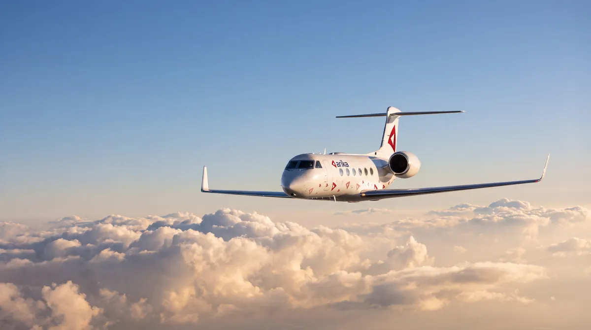 A jet above the clouds in evening light